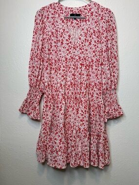 Pomander Place Scarlet Ditsy Floral Kenzo Dress Size Small Smocked Sleeves Boho